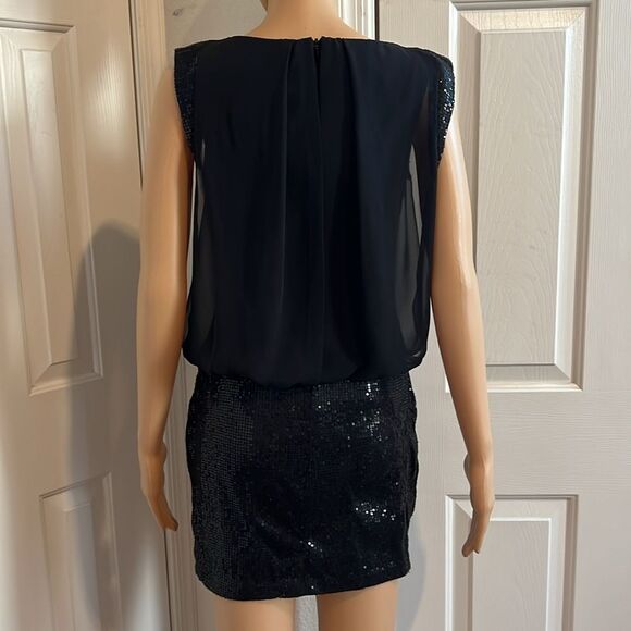 Jessica McClintock Black Mini Dress Size 6 Sleeveless Sequins Party Cocktails - Picture 6 of 13